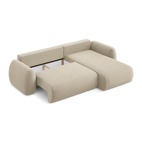 Canapé D'angle Droit Convertible Lohi En Tissu Bouclette Beige Foncé