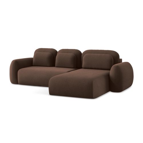 Canapé D'angle Droit Convertible Lohi En Tissu Bouclette Taupe