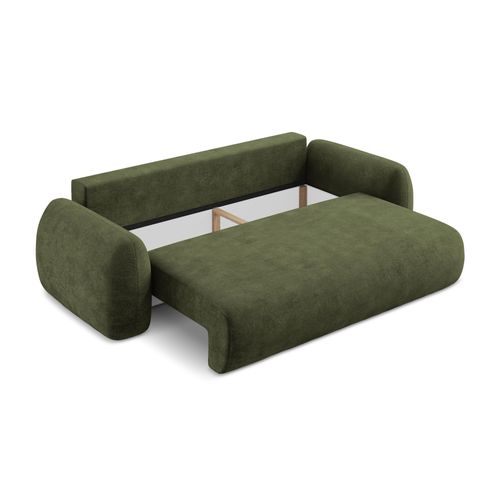 Canapé 3 Places Convertible Lohi En Tissu Chenille Olive