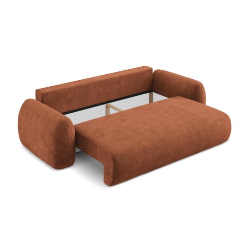 Canapé 3 Places Convertible Lohi En Tissu Chenille Terre Cuite