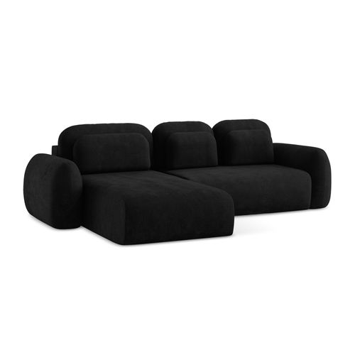 Canapé D’angle 3 Places Gauche Convertible Lohi En Tissu Chenille Noir