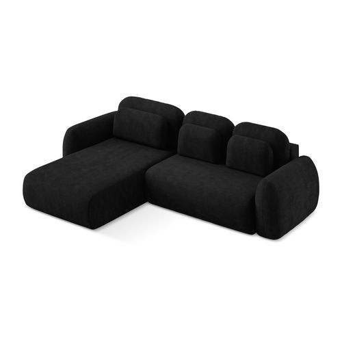 Canapé D’angle 3 Places Gauche Convertible Lohi En Tissu Chenille Noir