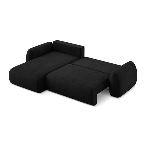 Canapé D’angle 3 Places Gauche Convertible Lohi En Tissu Chenille Noir