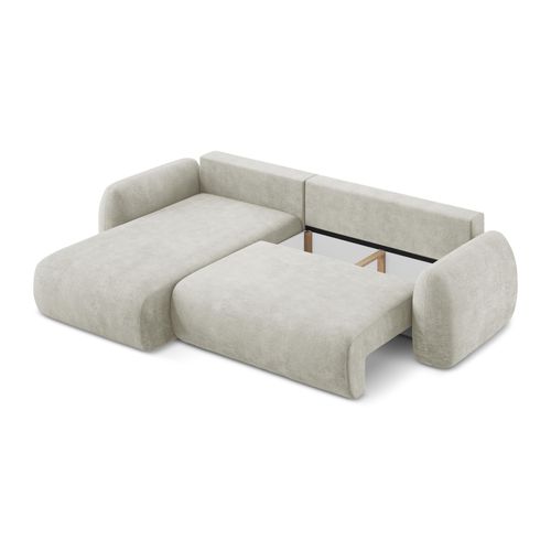 Canapé D’angle 3 Places Gauche Convertible Lohi En Tissu Chenille Perle