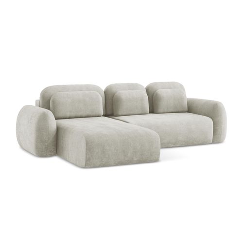 Canapé D’angle 3 Places Gauche Convertible Lohi En Tissu Chenille Perle