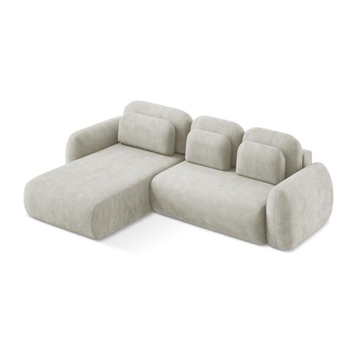 Canapé D’angle 3 Places Gauche Convertible Lohi En Tissu Chenille Perle