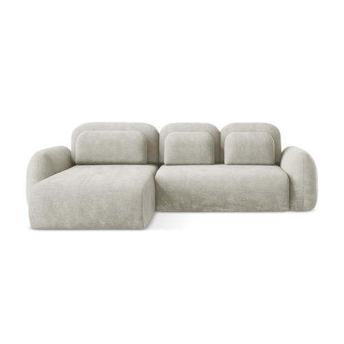 Canapé D’angle 3 Places Gauche Convertible Lohi En Tissu Chenille Perle