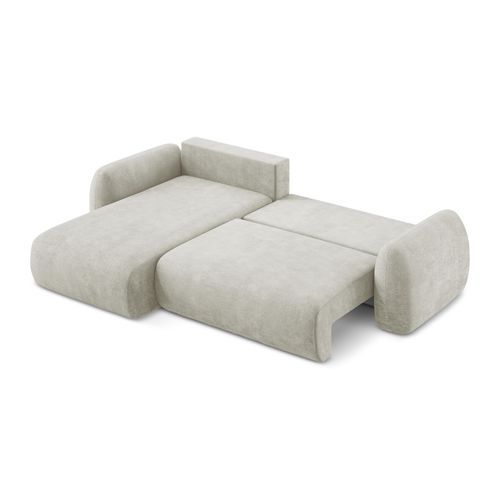 Canapé D’angle 3 Places Gauche Convertible Lohi En Tissu Chenille Perle