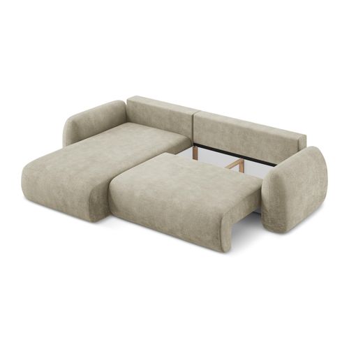 Canapé D’angle 3 Places Gauche Convertible Lohi En Tissu Chenille Beige