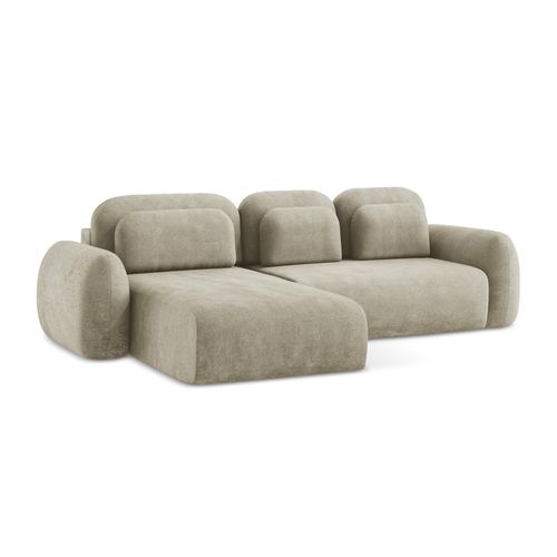 Canapé D’angle 3 Places Gauche Convertible Lohi En Tissu Chenille Beige
