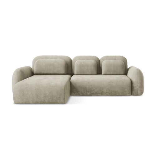Canapé D’angle 3 Places Gauche Convertible Lohi En Tissu Chenille Beige