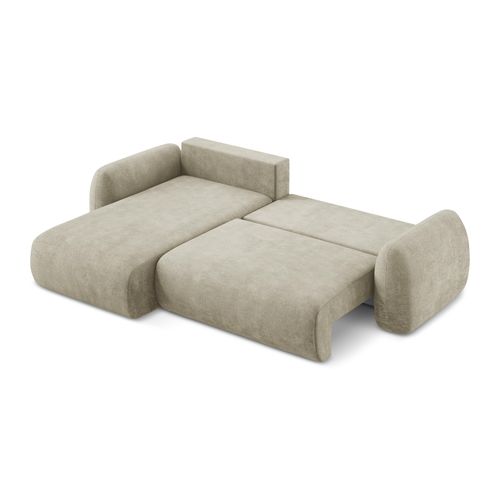 Canapé D’angle 3 Places Gauche Convertible Lohi En Tissu Chenille Beige