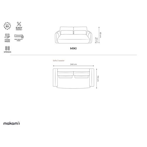 Canapé 3 Places Miki En Tissu Chenille Beige Foncé