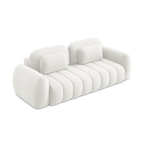 Canapé 3 Places Convertible Pele En Tissu Bouclette Blanc