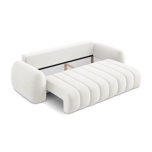 Canapé 3 Places Convertible Pele En Tissu Bouclette Blanc