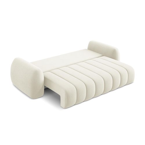 Canapé 3 Places Convertible Pele En Tissu Bouclette Beige Clair