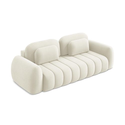 Canapé 3 Places Convertible Pele En Tissu Bouclette Beige Clair