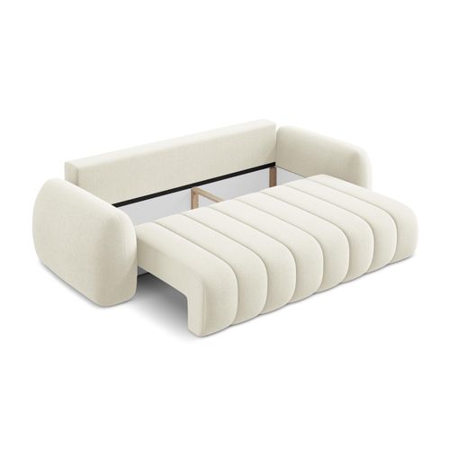 Canapé 3 Places Convertible Pele En Tissu Bouclette Beige Clair