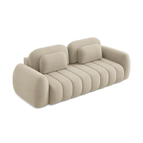Canapé 3 Places Convertible Pele En Tissu Bouclette Beige Foncé