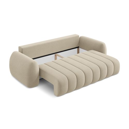 Canapé 3 Places Convertible Pele En Tissu Bouclette Beige Foncé