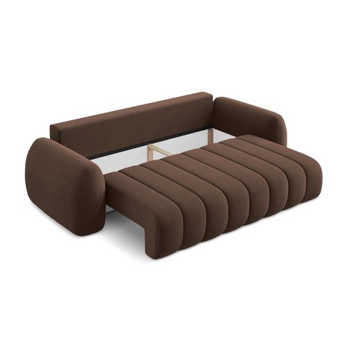 Canapé 3 Places Convertible Pele En Tissu Bouclette Taupe
