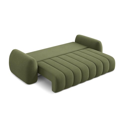 Canapé 3 Places Convertible Pele En Tissu Bouclette Vert