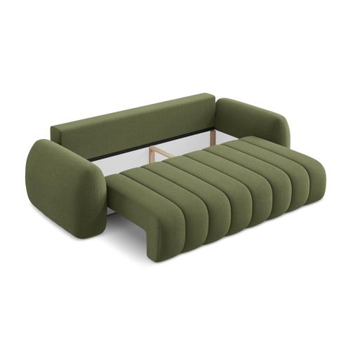 Canapé 3 Places Convertible Pele En Tissu Bouclette Vert