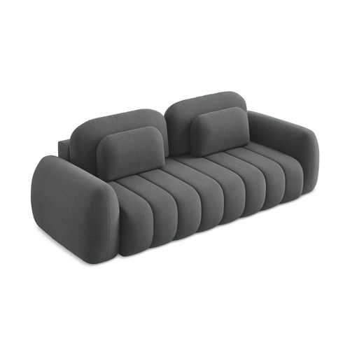 Canapé 3 Places Convertible Pele En Tissu Bouclette Gris Foncé