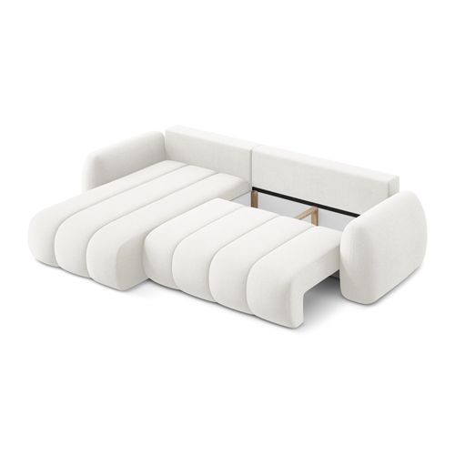 Canapé D’angle 3 Places Gauche Convertible Pele En Tissu Bouclette Blanc