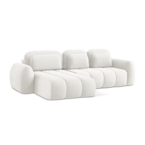 Canapé D’angle 3 Places Gauche Convertible Pele En Tissu Bouclette Blanc