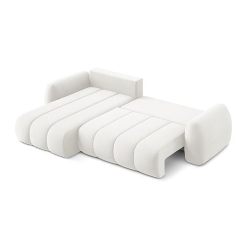 Canapé D’angle 3 Places Gauche Convertible Pele En Tissu Bouclette Blanc