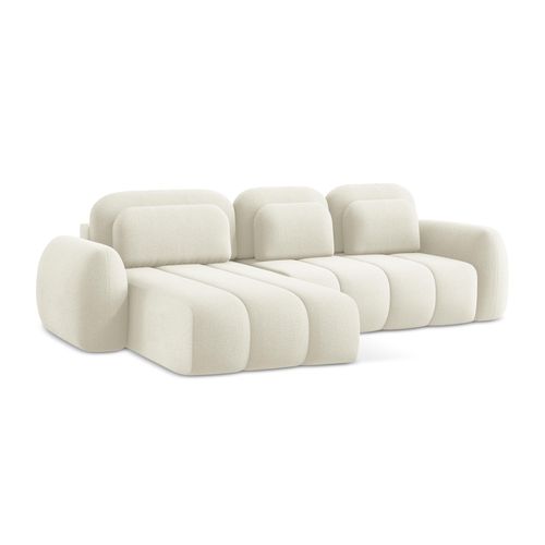 Canapé D’angle 3 Places Gauche Convertible Pele En Tissu Bouclette Beige Clair