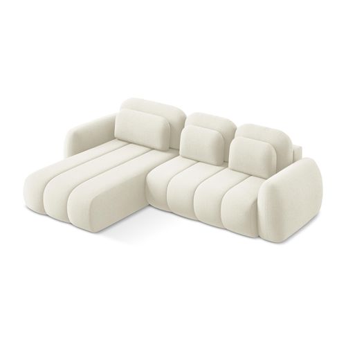 Canapé D’angle 3 Places Gauche Convertible Pele En Tissu Bouclette Beige Clair