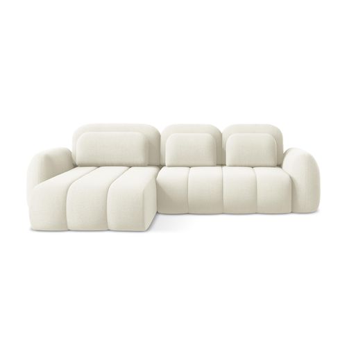 Canapé D’angle 3 Places Gauche Convertible Pele En Tissu Bouclette Beige Clair