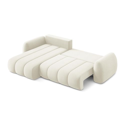 Canapé D’angle 3 Places Gauche Convertible Pele En Tissu Bouclette Beige Clair