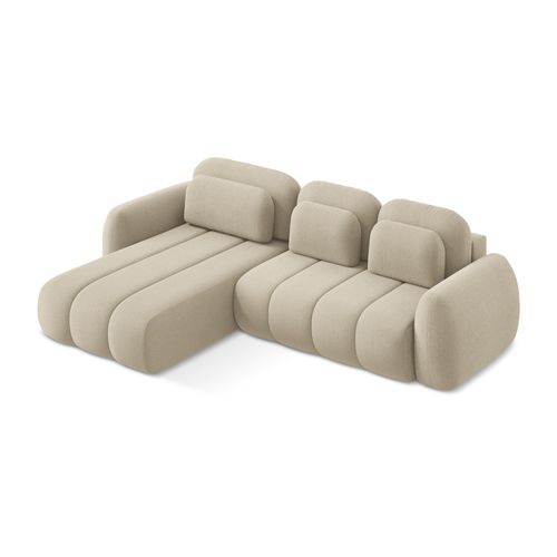 Canapé D’angle 3 Places Gauche Convertible Pele En Tissu Bouclette Beige Foncé