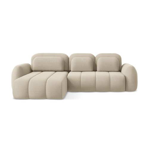 Canapé D’angle 3 Places Gauche Convertible Pele En Tissu Bouclette Beige Foncé