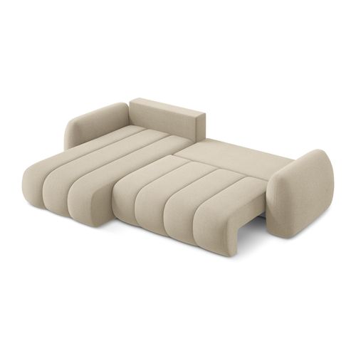 Canapé D’angle 3 Places Gauche Convertible Pele En Tissu Bouclette Beige Foncé