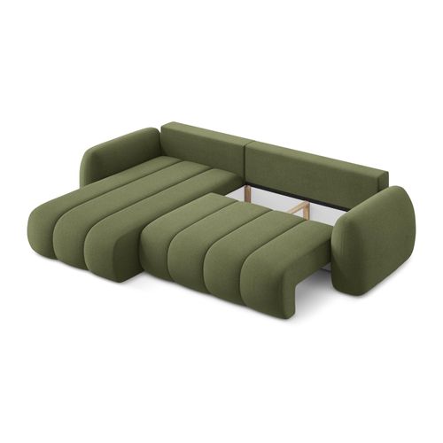 Canapé D’angle 3 Places Gauche Convertible Pele En Tissu Bouclette Vert