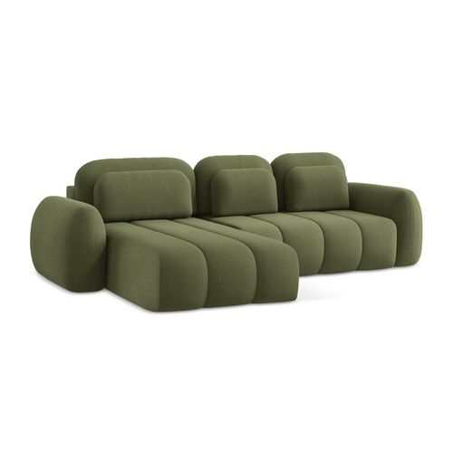 Canapé D’angle 3 Places Gauche Convertible Pele En Tissu Bouclette Vert