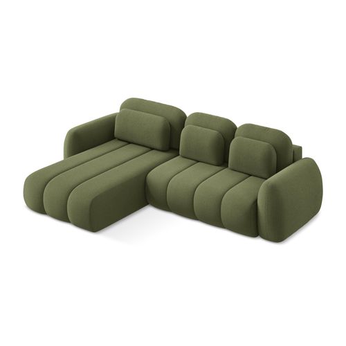 Canapé D’angle 3 Places Gauche Convertible Pele En Tissu Bouclette Vert