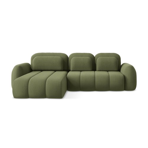 Canapé D’angle 3 Places Gauche Convertible Pele En Tissu Bouclette Vert
