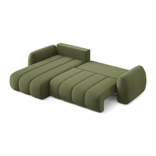 Canapé D’angle 3 Places Gauche Convertible Pele En Tissu Bouclette Vert