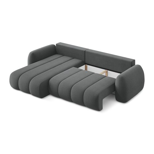 Canapé D’angle 3 Places Gauche Convertible Pele En Tissu Bouclette Gris Foncé