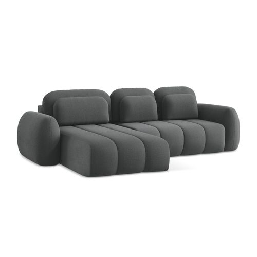 Canapé D’angle 3 Places Gauche Convertible Pele En Tissu Bouclette Gris Foncé