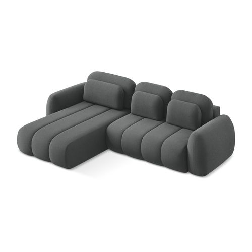 Canapé D’angle 3 Places Gauche Convertible Pele En Tissu Bouclette Gris Foncé