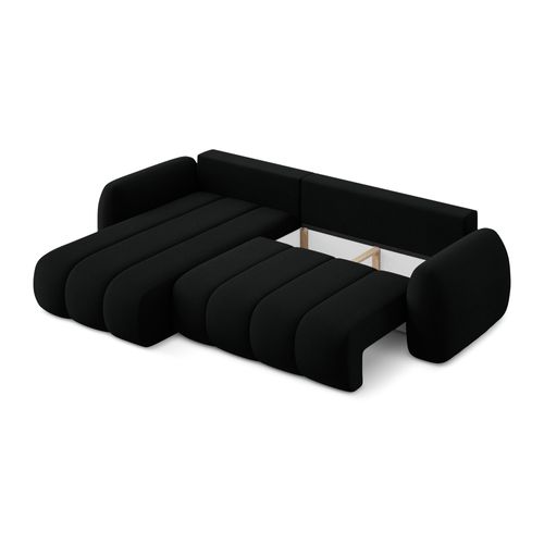 Canapé D’angle 3 Places Gauche Convertible Pele En Tissu Bouclette Noir
