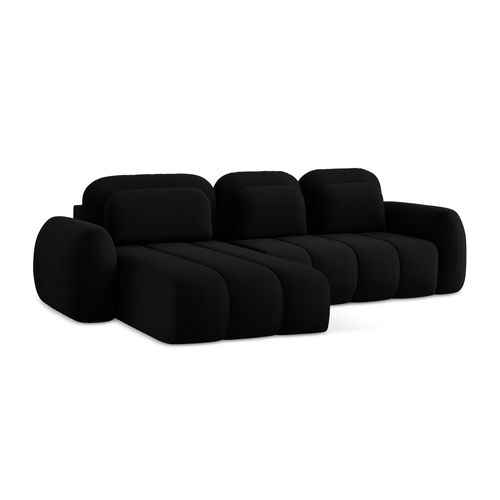 Canapé D’angle 3 Places Gauche Convertible Pele En Tissu Bouclette Noir