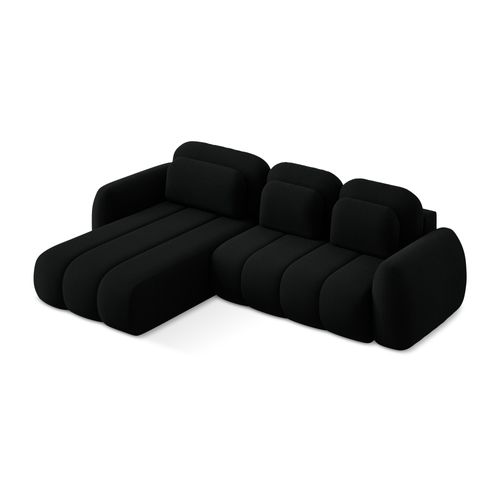 Canapé D’angle 3 Places Gauche Convertible Pele En Tissu Bouclette Noir