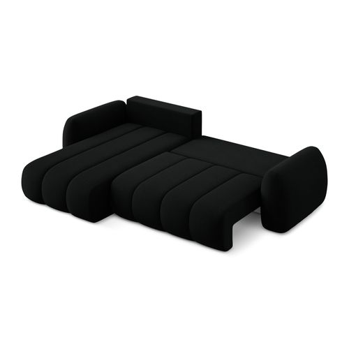 Canapé D’angle 3 Places Gauche Convertible Pele En Tissu Bouclette Noir